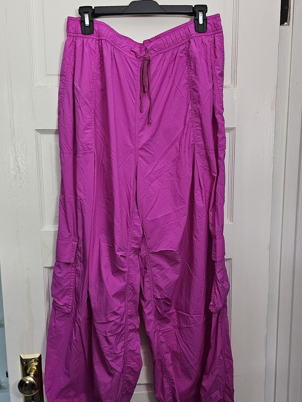 Wide-Leg Cargo Parachute Pants in Magenta - Comfortable Drawstring Waist